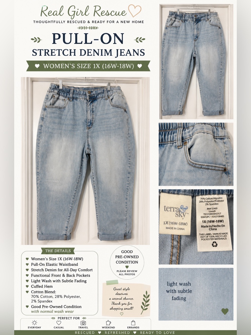 Terra & Sky Light Wash Pull-On Ankle Jeans